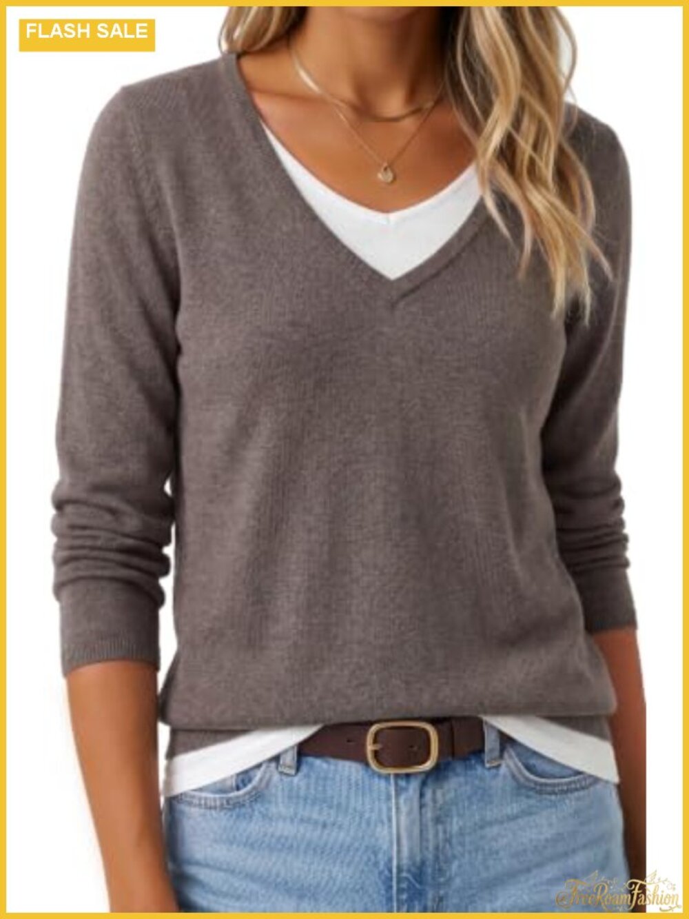 Wool Blend 2-in-1 Patchwork V-Neck Pullover Sweater